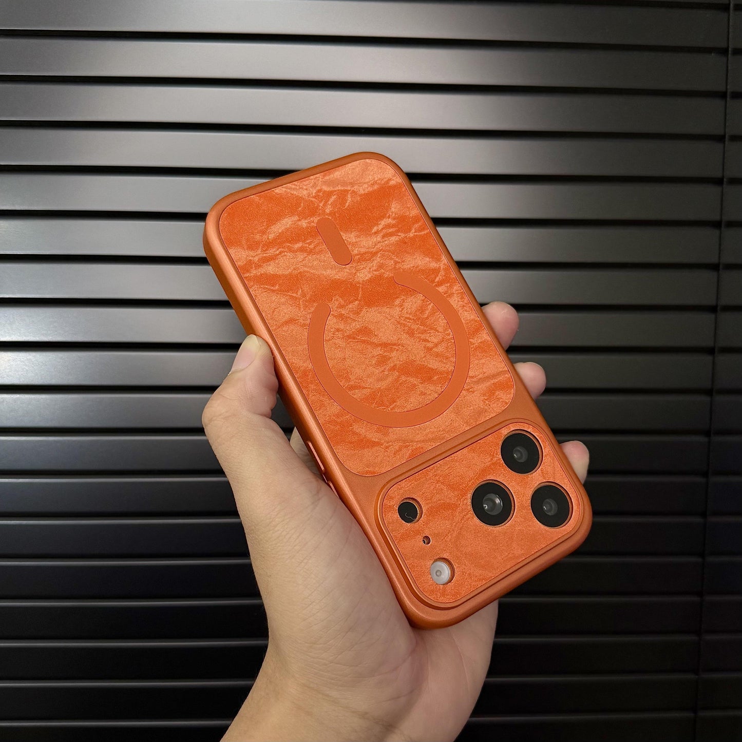 Premium Leather MagSafe-Compatible iPhone Case with Snow Texture Finish