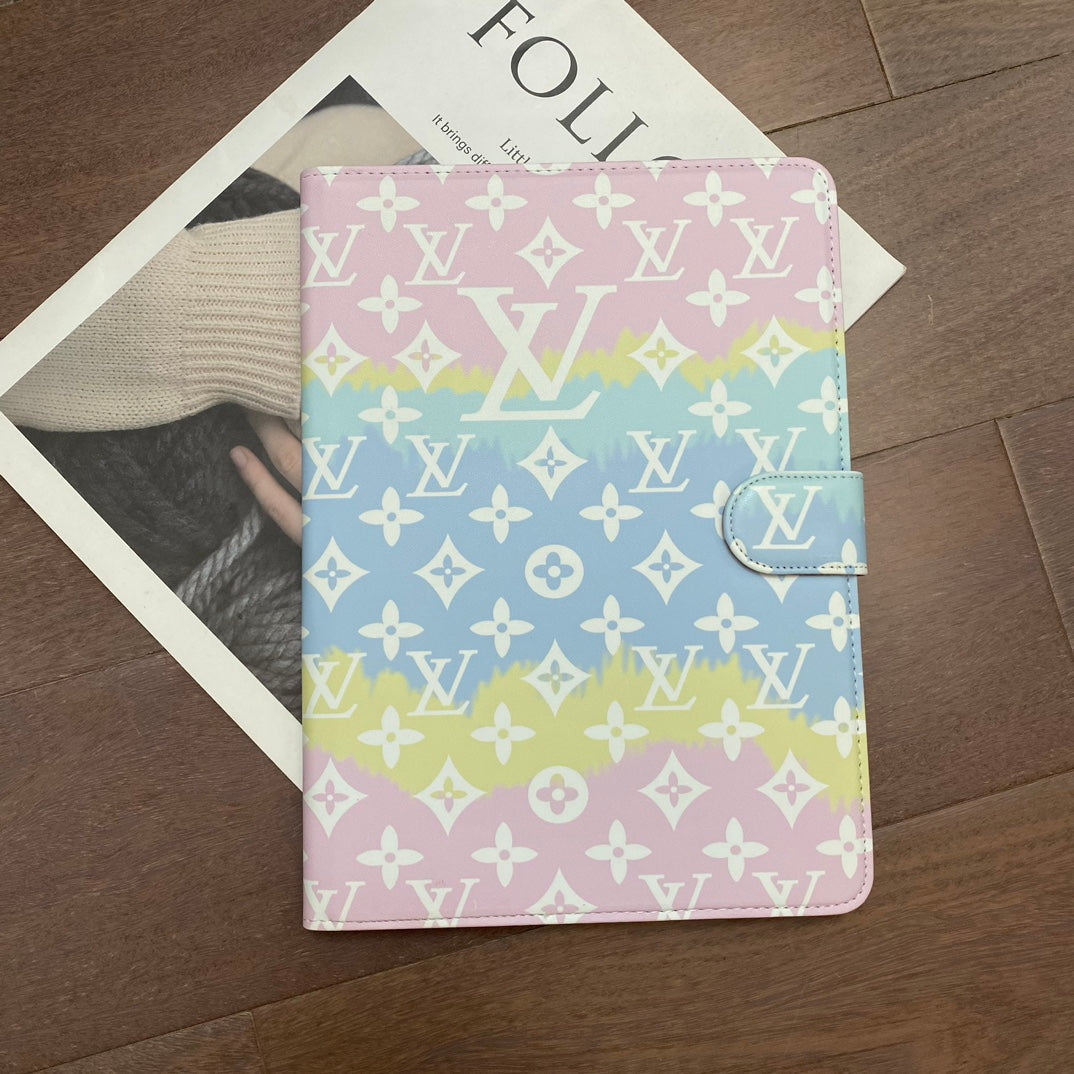 Luxe Canvas Monogram Leer Fris Zomer Thema Patroon Apple iPad hoesje Zwart