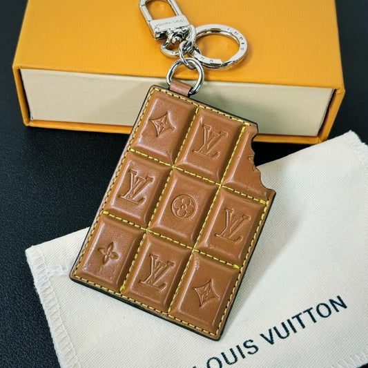 Quilted Chocolate-Style Leather Keychain