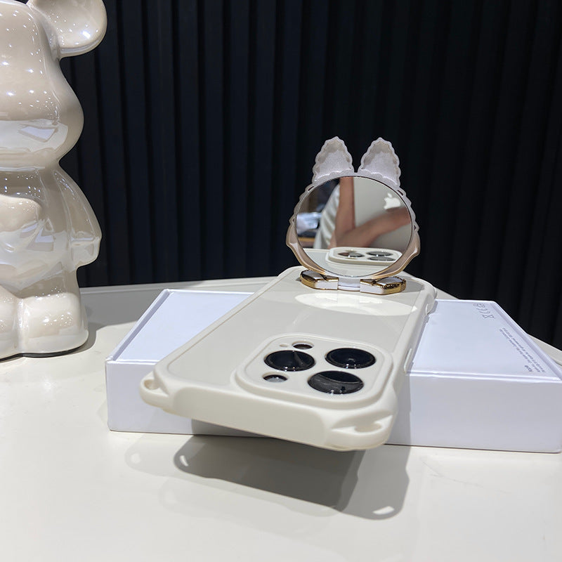 Capa dura para iPhone Labubu Mirror Kickstand – Espelho giratório | Design à prova de choque