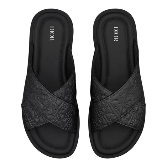 Luxury Oblique Cross-Strap Leather Slides