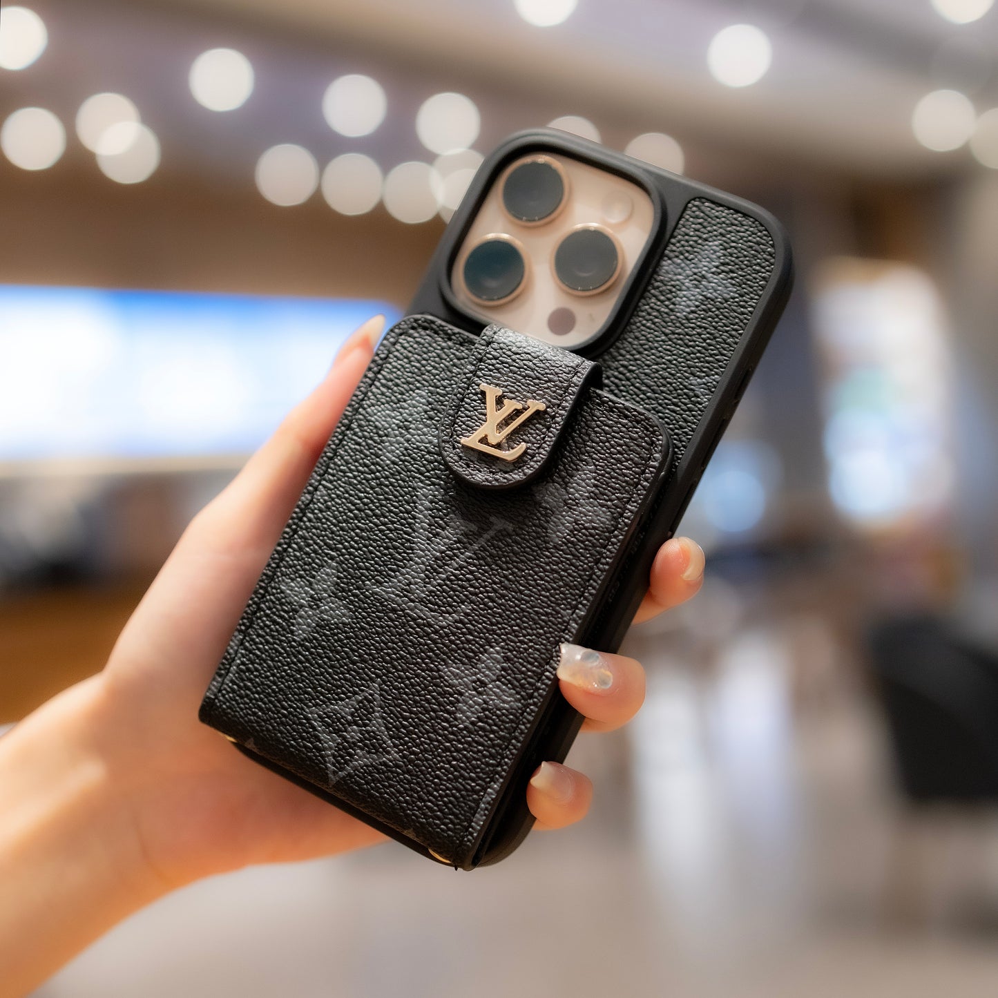 Ylellinen olkalaukku iPhonelle korttitaskulla & Hihna