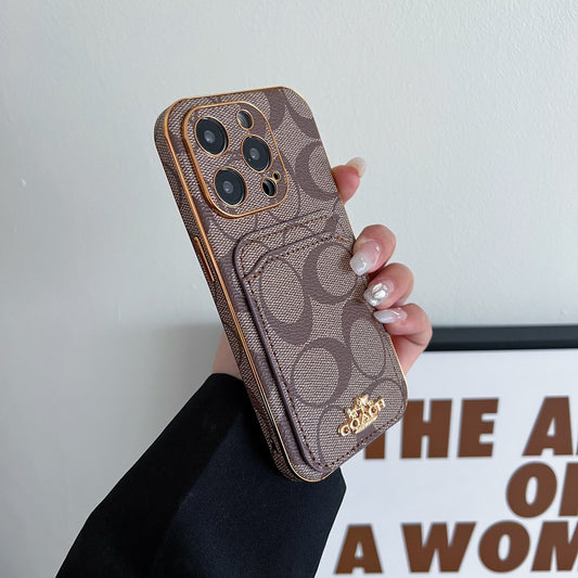 Capa Coach para iPhone com porta-cartões Café -KB241651