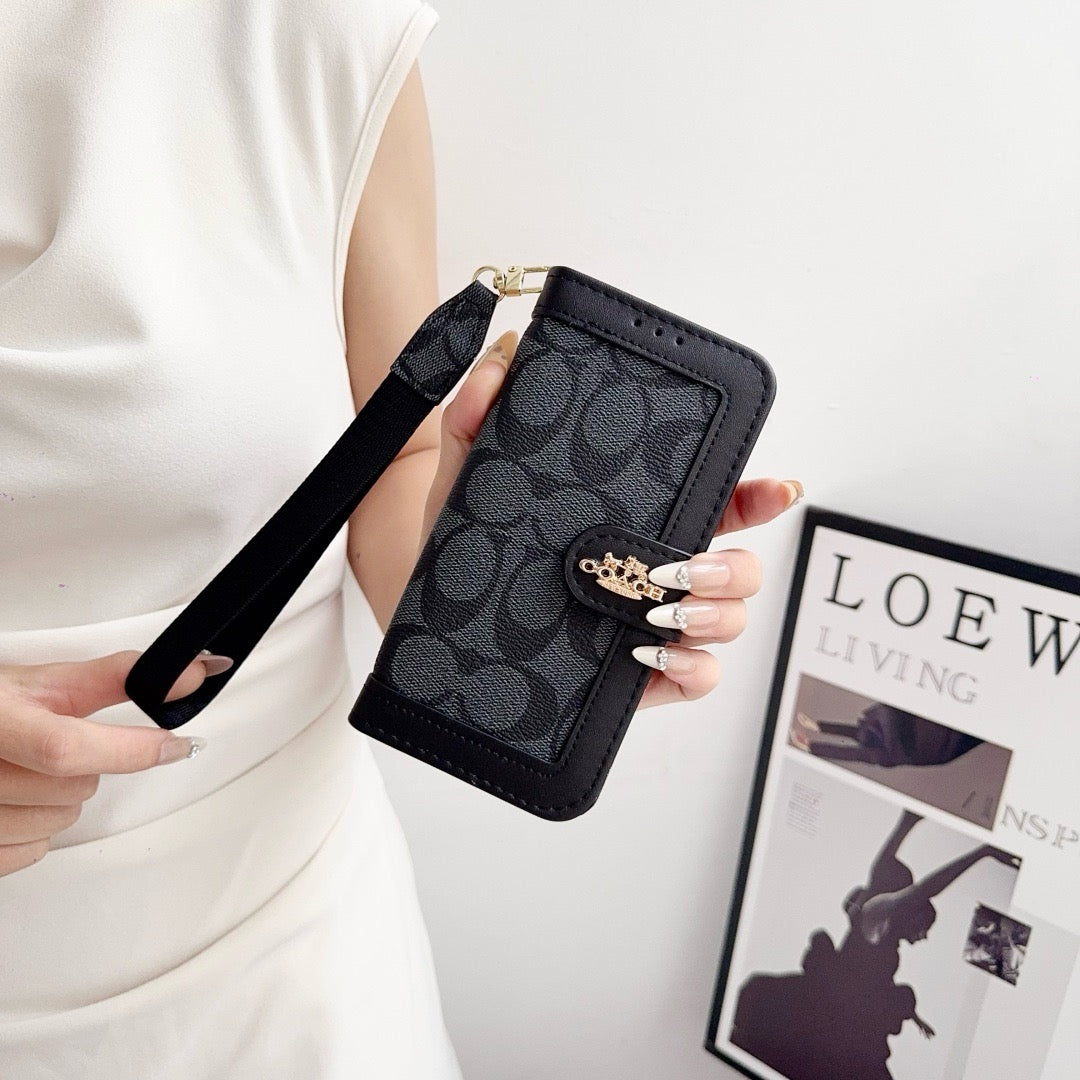 CO Luxury Pattern Wallet iPhone Case with Card Holder and Strap