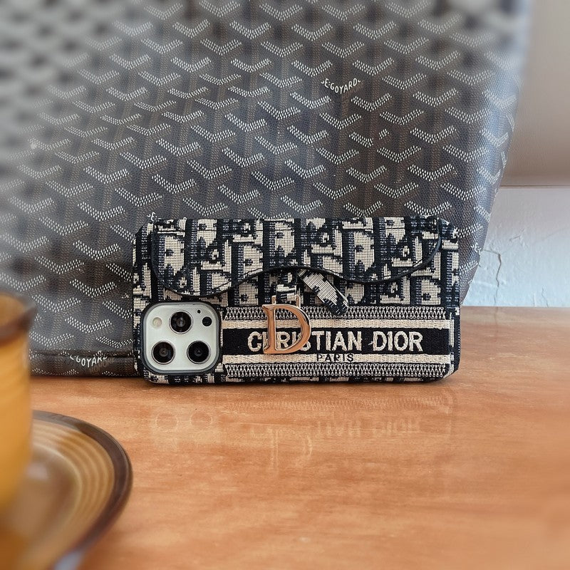 CD negro & Funda para iPhone con tarjetero de tela gris