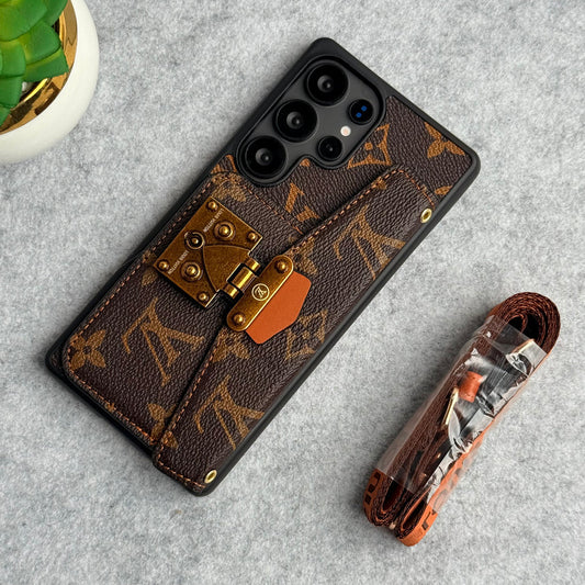 三星 GALAXY 品牌皮革卡包槽鎖斜挎包