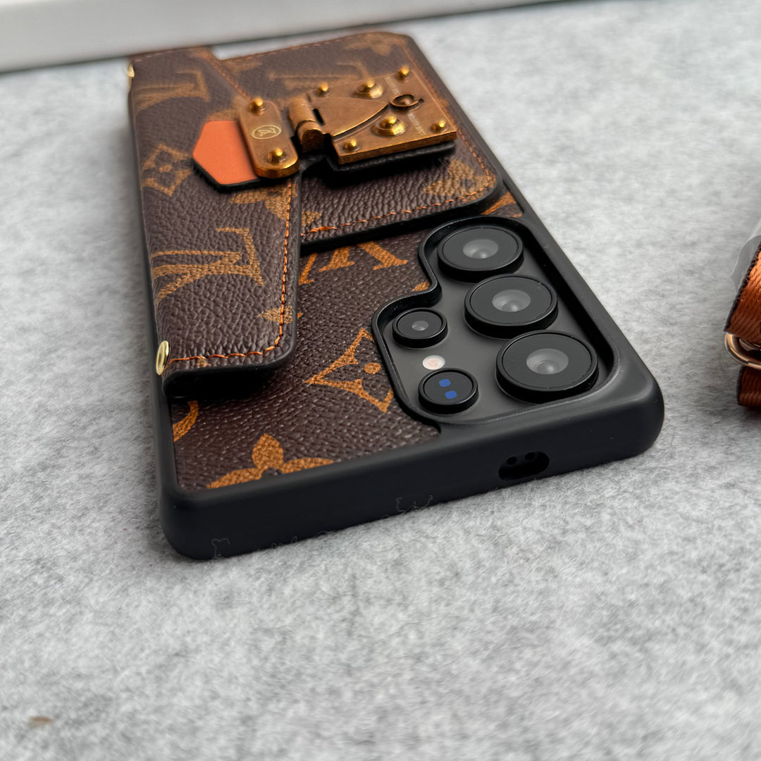 三星 GALAXY 品牌皮革卡包槽鎖斜挎包