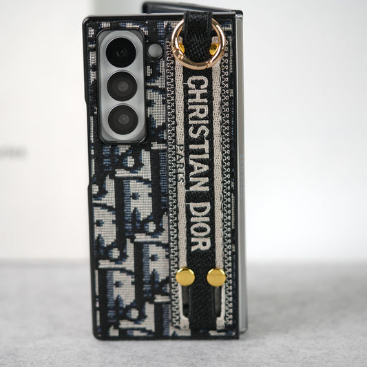 豪華品牌 C Dior 皮帶刺繡保護殼 適用於三星 Z Fold