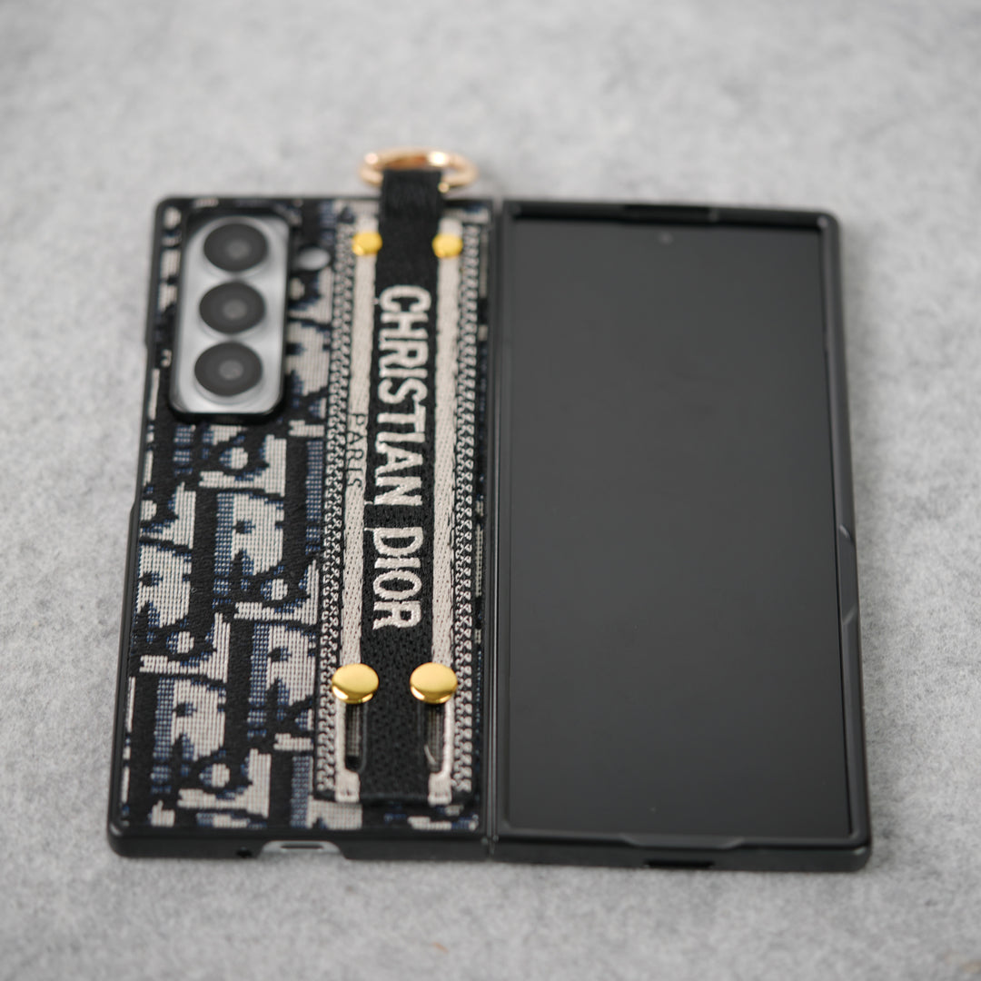 豪華品牌 C Dior 皮帶刺繡保護殼 適用於三星 Z Fold