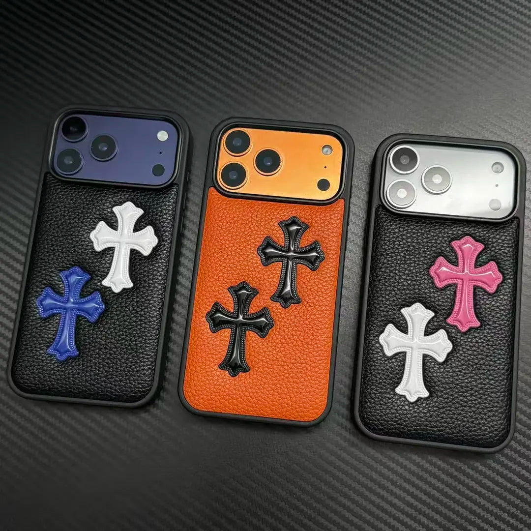 3D kereszt dombornyomott bőr textúrájú telefontok — ütésálló védőburkolat