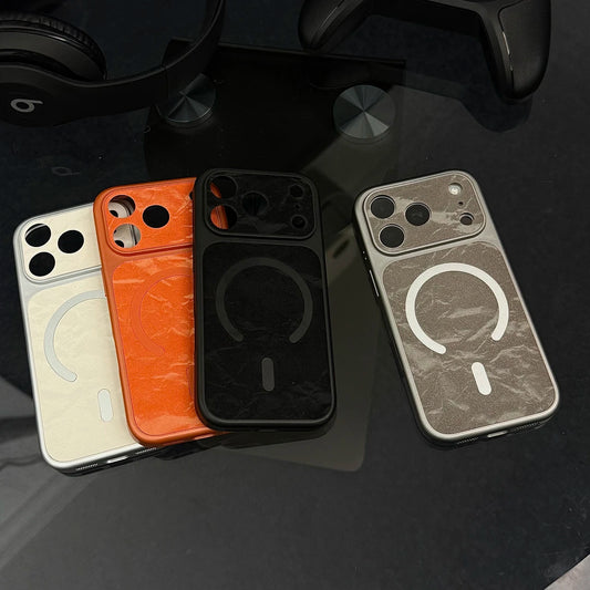 Premium Leather MagSafe-Compatible iPhone Case with Snow Texture Finish