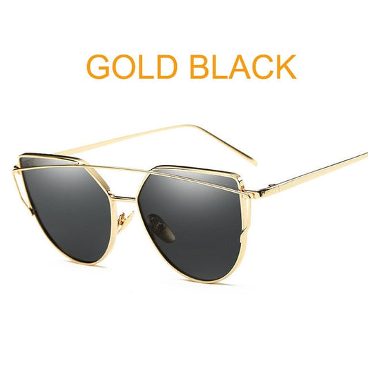 Cat Eye Vintage Marke Designer Rose Gold Spiegel Sonnenbrille Für Frauen Metall Reflektierende flache linse Sonnenbrille Weibliche oculos