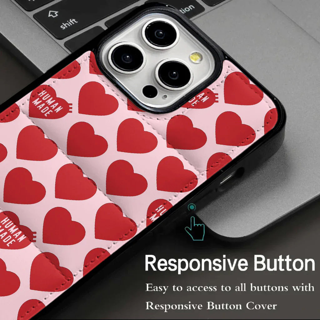 Pink or Blue Heart Puffer iPhone case