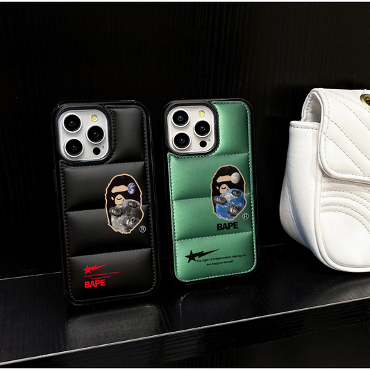 Metallic Ape Design Down Fyllt Puffer telefonfodral