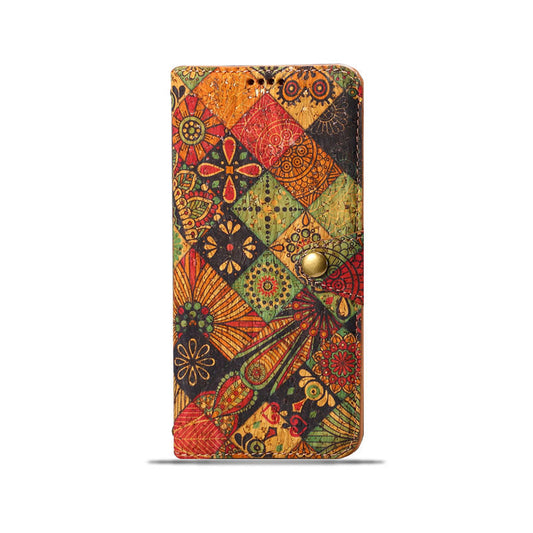 Capa tipo carteira de couro para estações florais vintage – proteção Boho Chic para capa de iPhone
