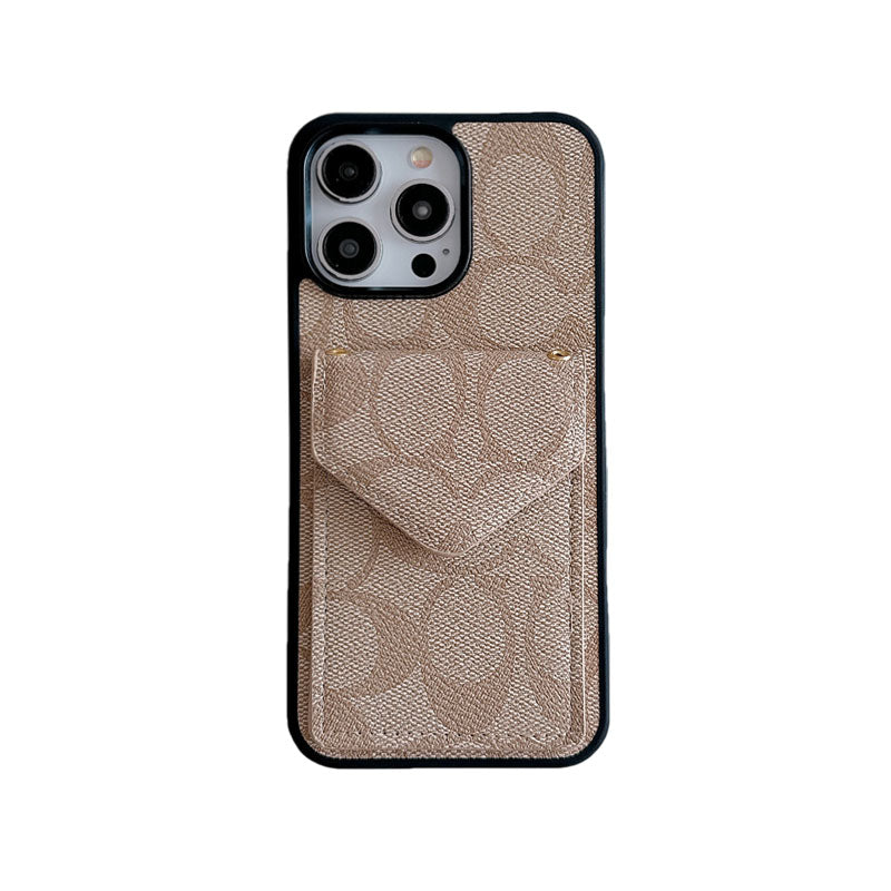 Capa Coach para iPhone com porta-cartões e alça marrom escuro -SJ240513