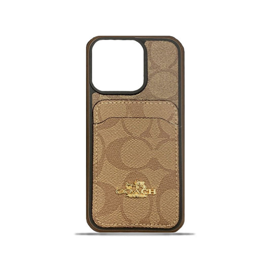 Capa Coach para iPhone com porta-cartões Café -KB241416