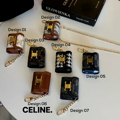 Premium Leather-Style AirPods Case with Gold Accent & Keychain