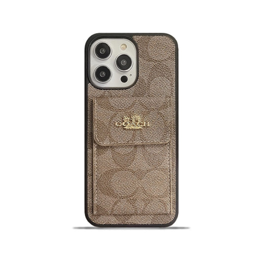 Capa Coach para iPhone com carteira porta-cartão marrom claro -SZK240425