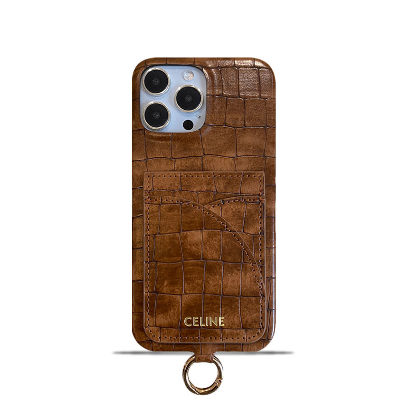 Alligator Print Celine iPhone tok kártyatartóval és barna szíjjal -EYP241415