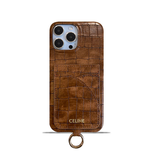 Alligator Print Celine iPhone-kotelo korttitelineellä ja ruskealla hihnalla -EYP241415