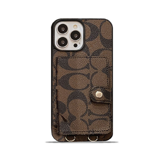 Capa Coach para iPhone com carteira e alça marrom -SZK240402