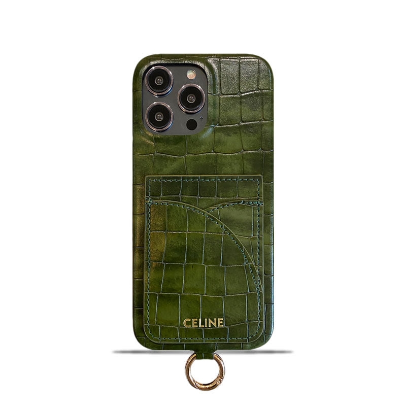Alligator Print Celine iPhone-etui med kortholder og strop Grøn -EYP241415