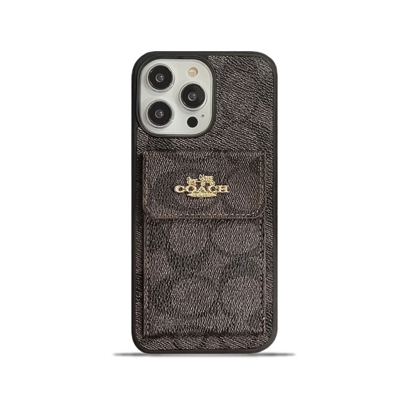 Capa Coach para iPhone com carteira porta-cartão marrom escuro -SZK240425