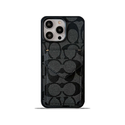 Capa Coach para iPhone com porta-cartões e alça preta clara -SJ240513