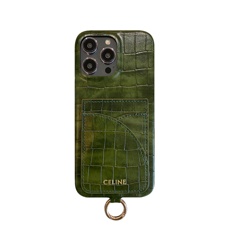 Alligator Print Celine iPhone-etui med kortholder og strop Grøn -EYP241415