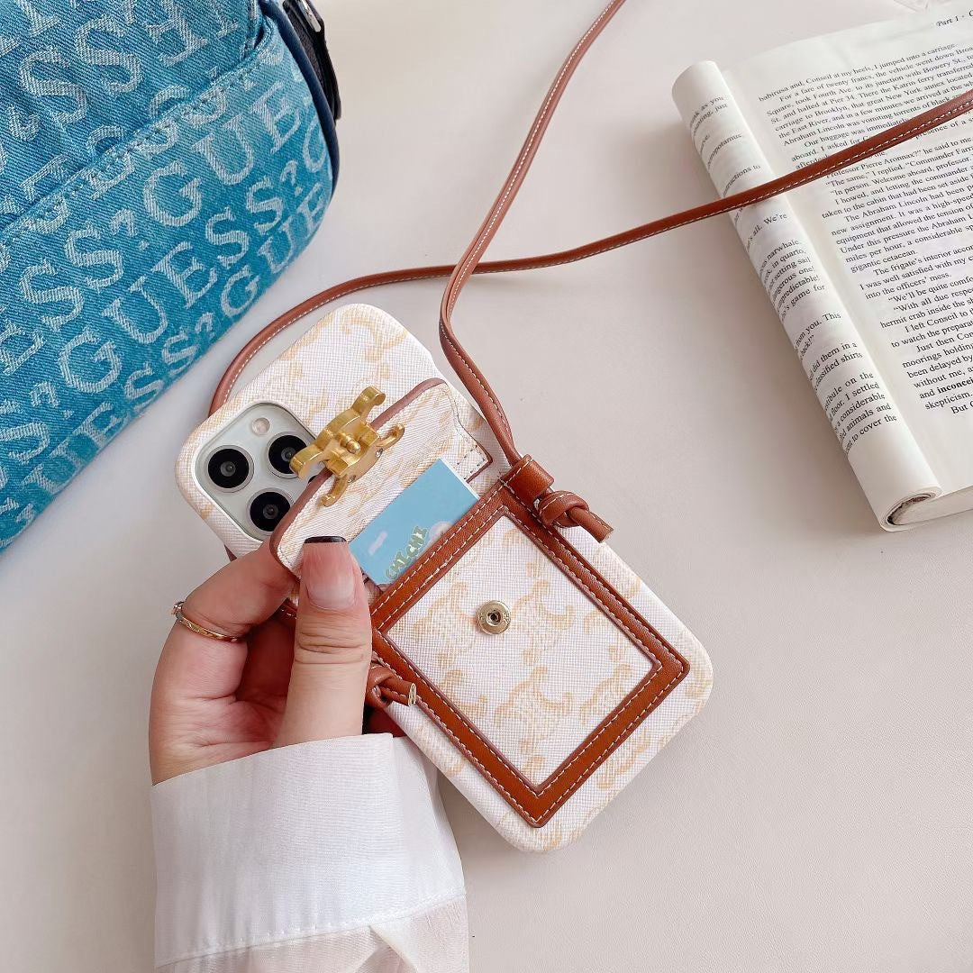 카드 홀더가 있는 화이트 셀린느 아이폰 케이스 -LH240109