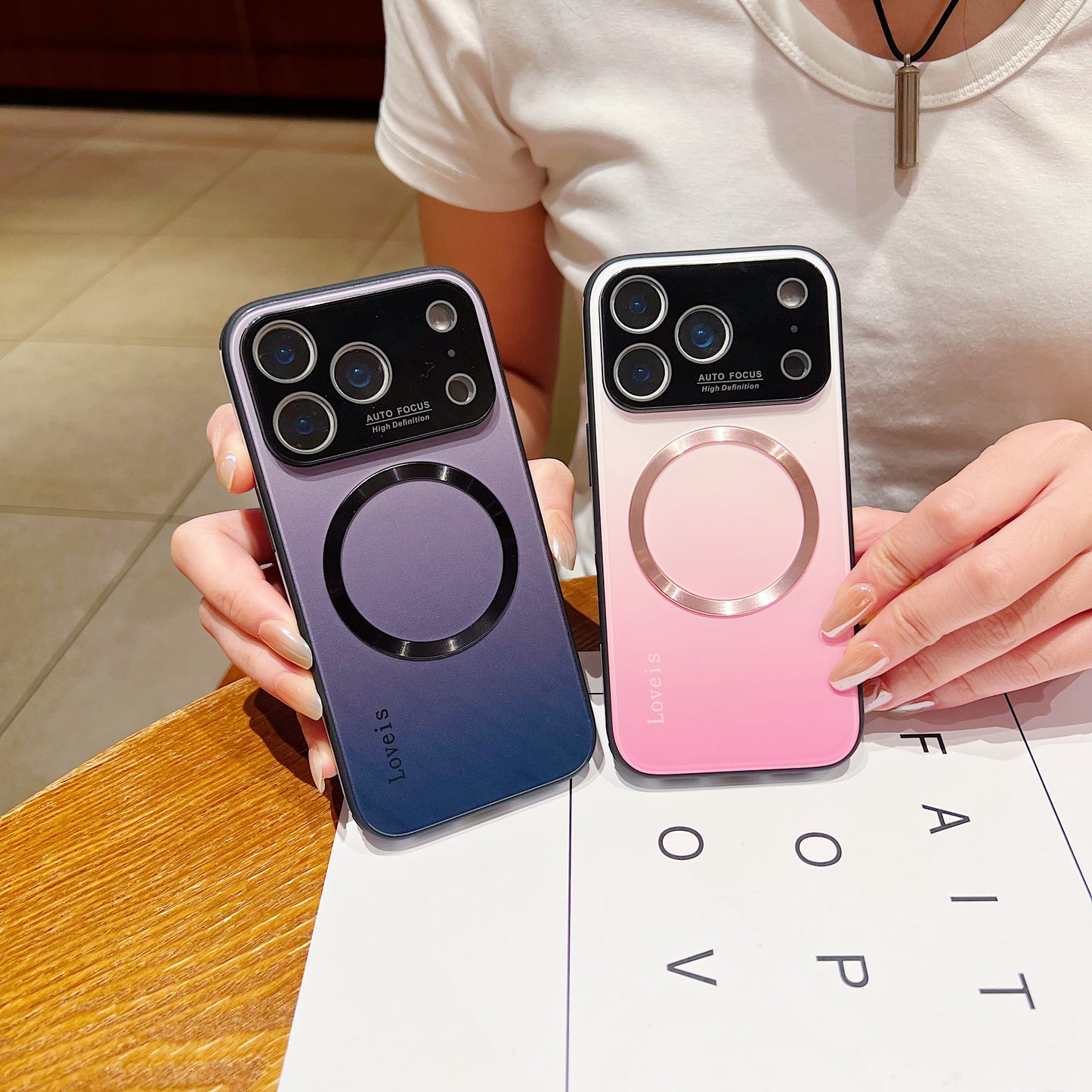 Capa de telefone gradiente magnético MagSafe com proteção de lente