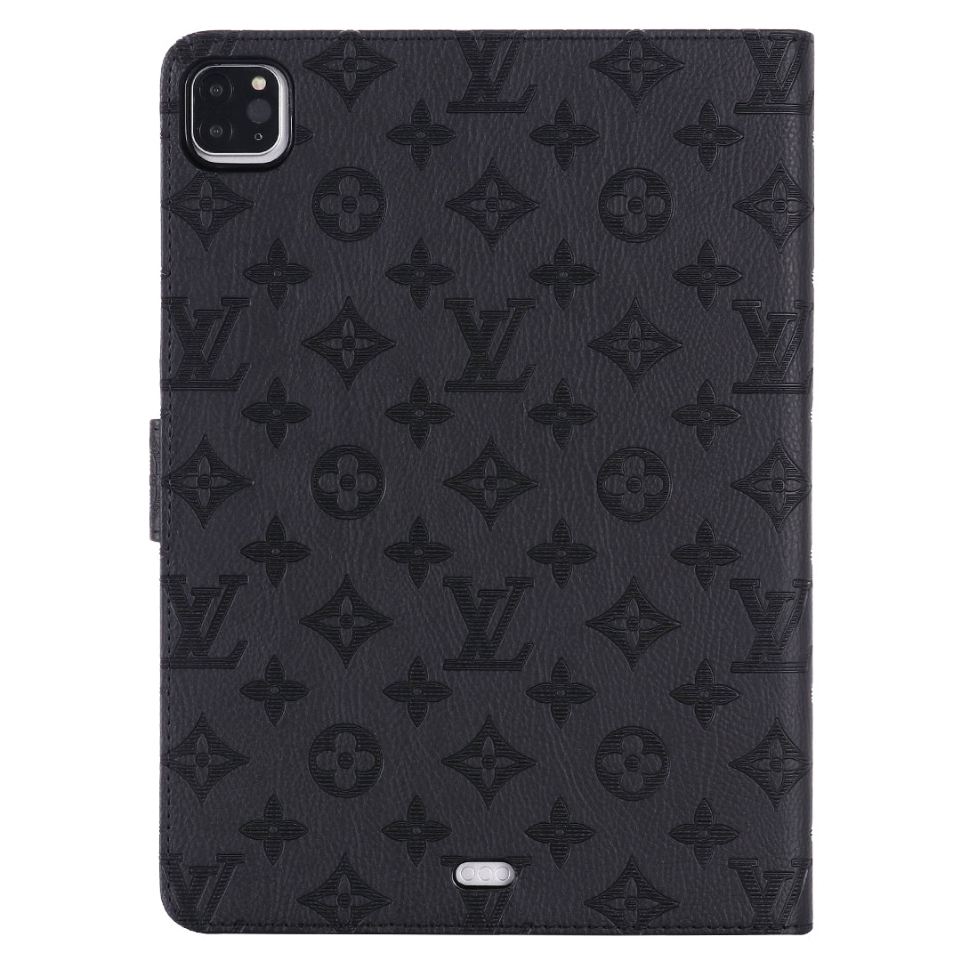 3D præget lærred Monogram hylster Apple iPad Flip Cover med stativ funktion