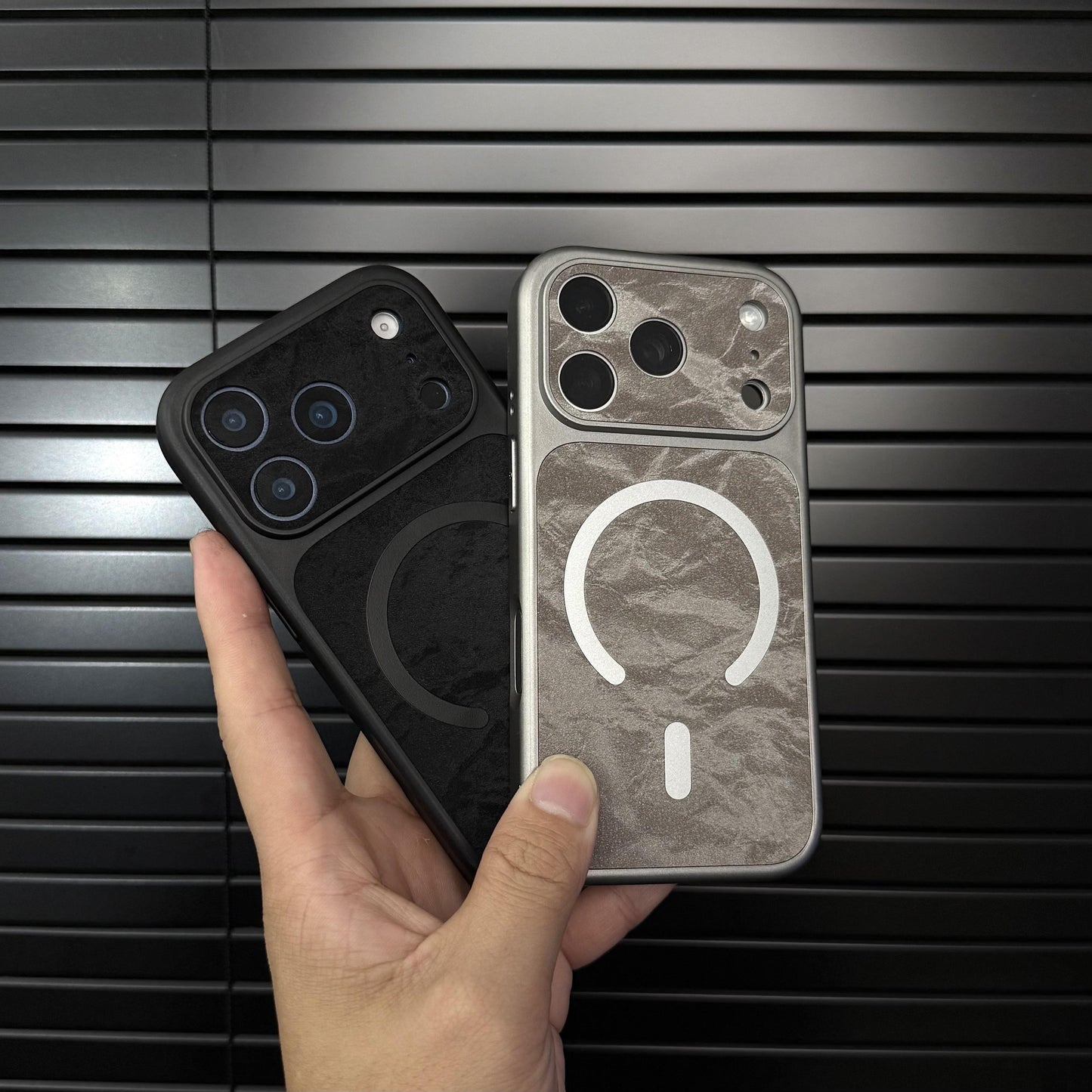 Premium Leather MagSafe-Compatible iPhone Case with Snow Texture Finish