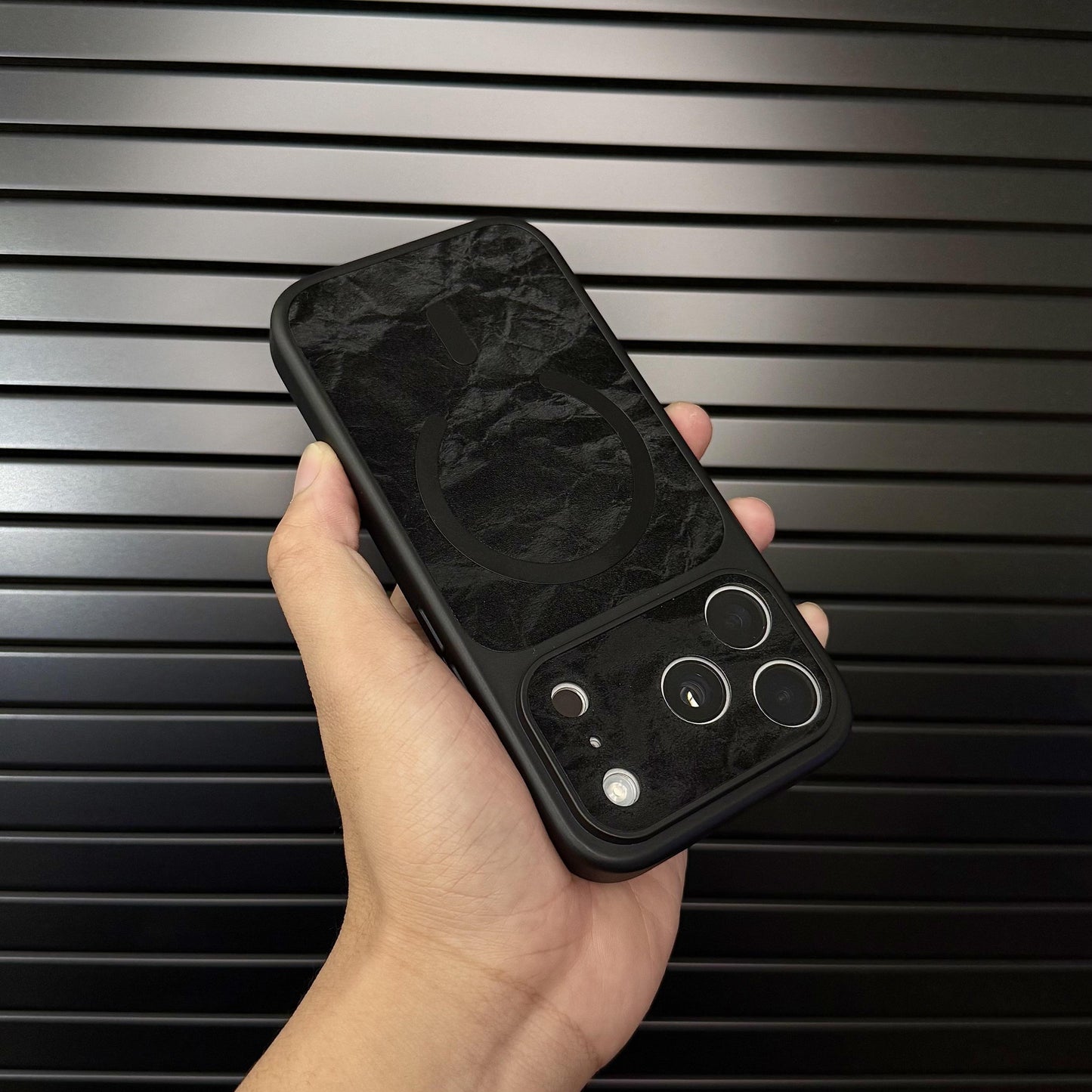 Premium Leather MagSafe-Compatible iPhone Case with Snow Texture Finish