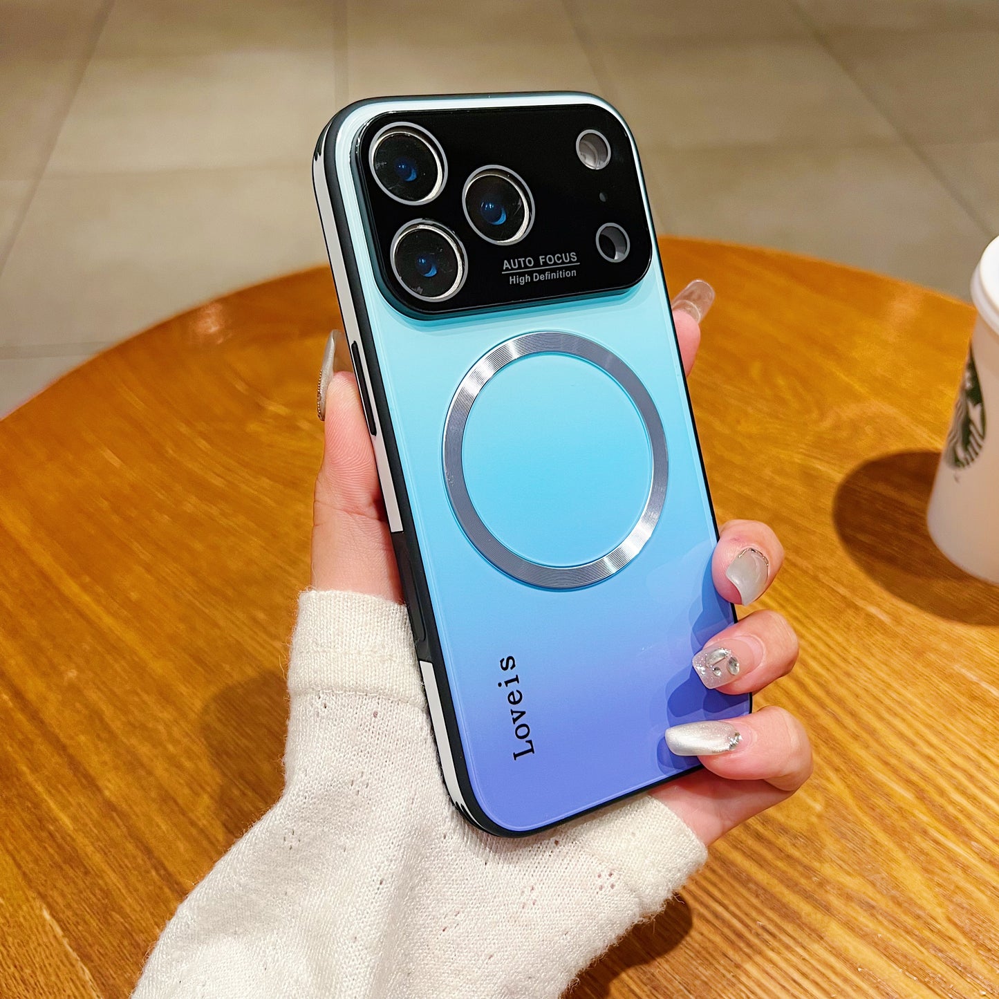 Capa de telefone gradiente magnético MagSafe com proteção de lente