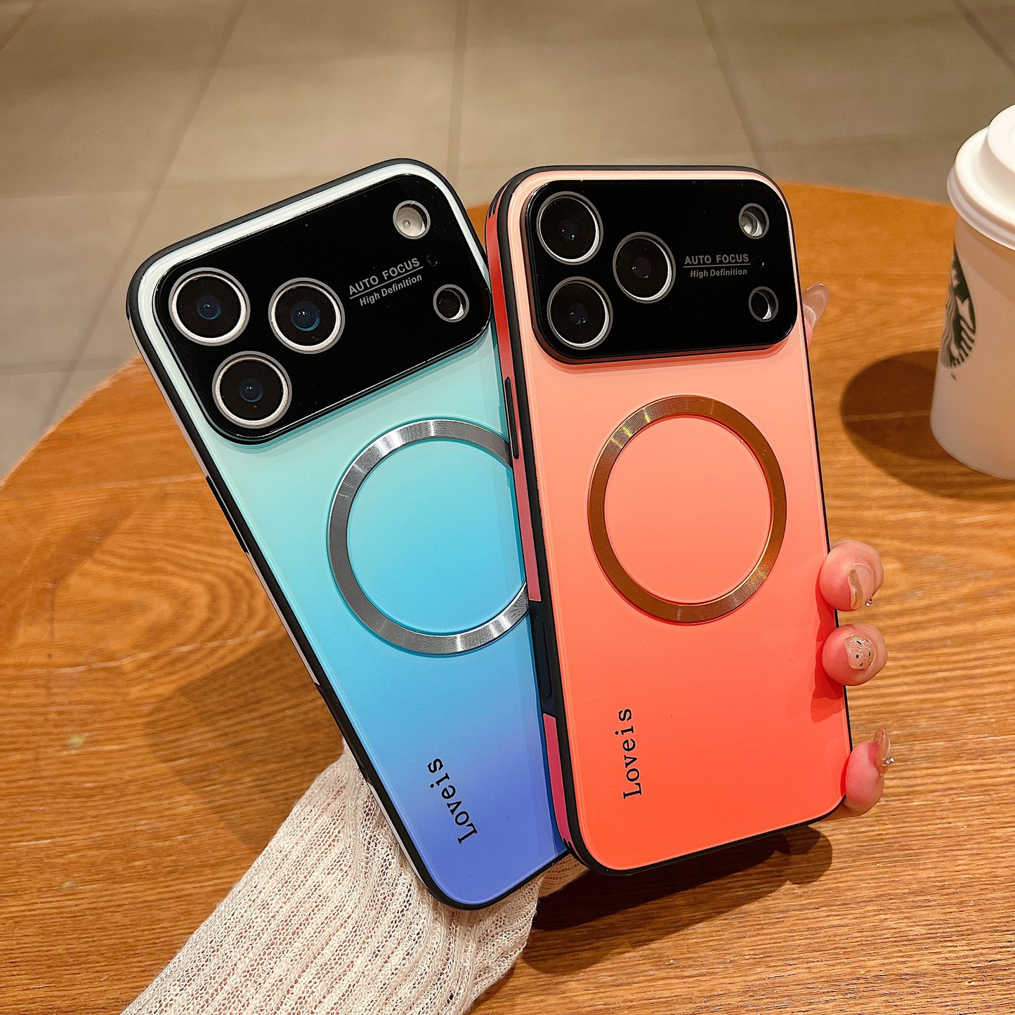 Capa de telefone gradiente magnético MagSafe com proteção de lente