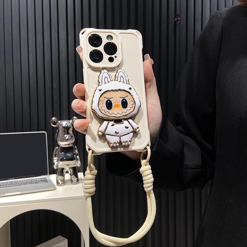 Capa dura para iPhone Labubu Mirror Kickstand – Espelho giratório | Design à prova de choque