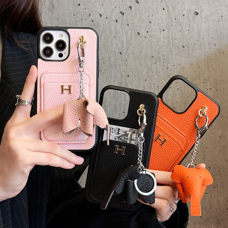 H-kaarthouder leren iPhone-hoesje met hanger