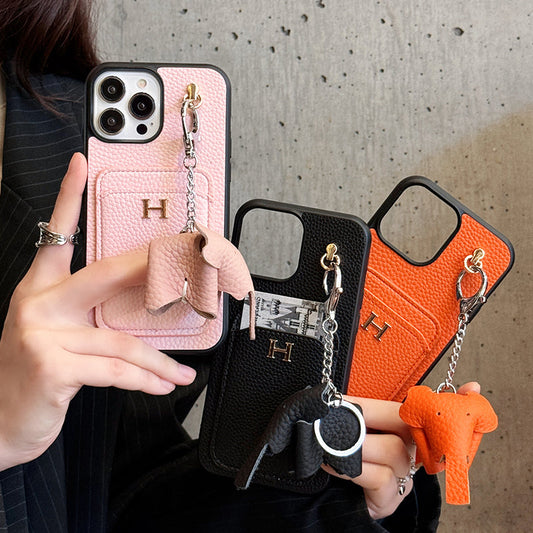 H-kaarthouder leren iPhone-hoesje met hanger