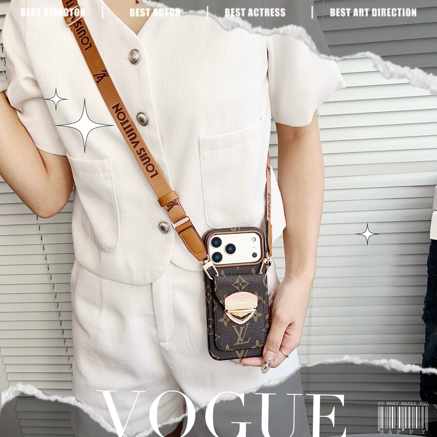 Lyxigt axelbandsskal till iPhone med kortficka & Avtagbar rem