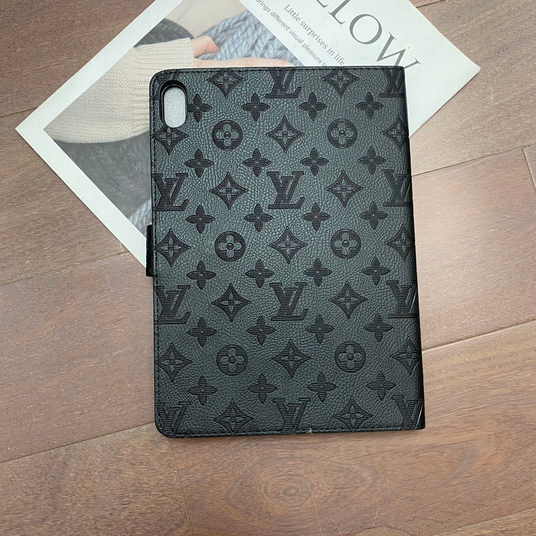 3D præget lærred Monogram hylster Apple iPad Flip Cover med stativ funktion