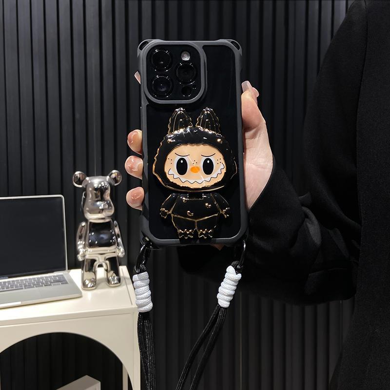 Capa dura para iPhone Labubu Mirror Kickstand – Espelho giratório | Design à prova de choque