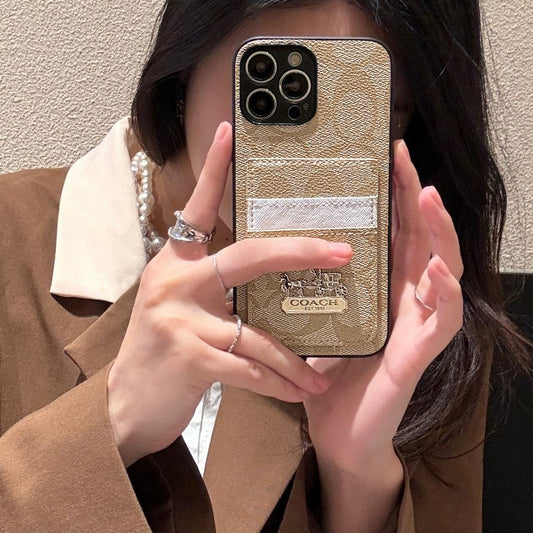 Capa de couro para iPhone com bolsa de cartão Coa