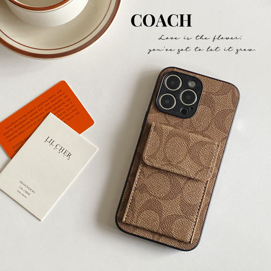 Capa Coach para iPhone com Carteira Marrom Claro-HP240513