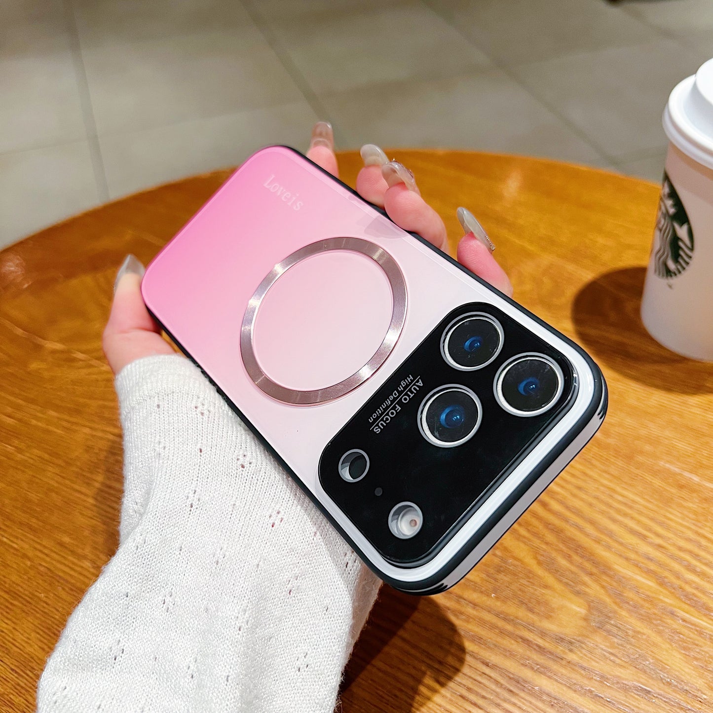 Capa de telefone gradiente magnético MagSafe com proteção de lente