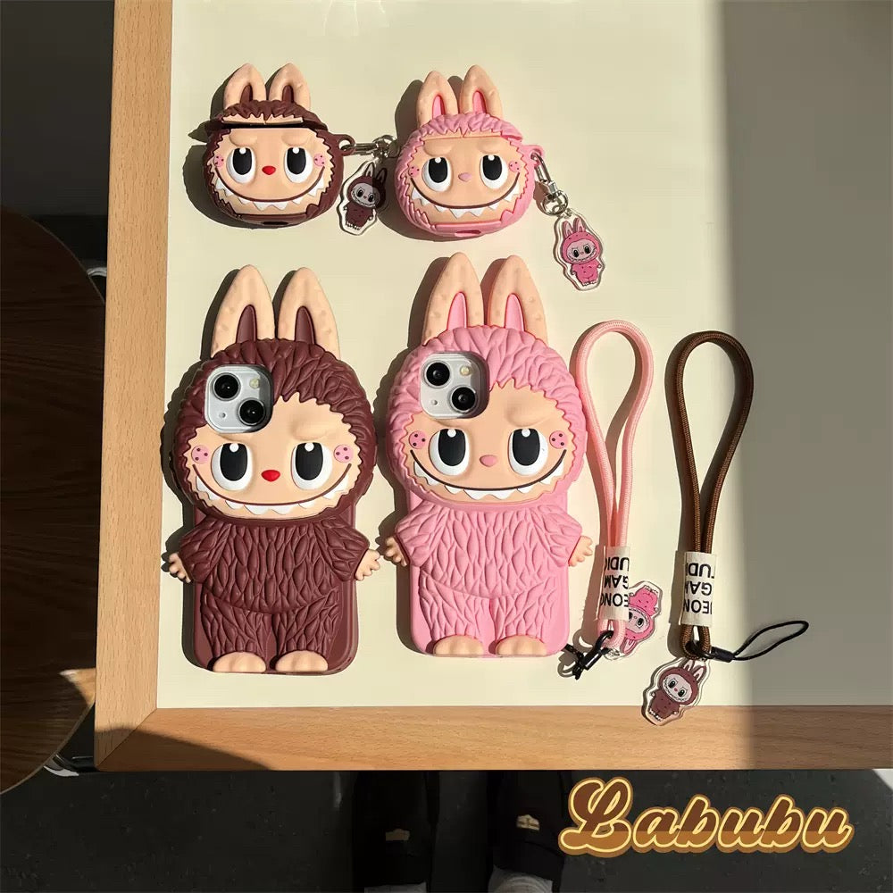 Capa de silicone bonito Labubu Zimomo dos desenhos animados | Rosa Marrom - Capa para iPhone