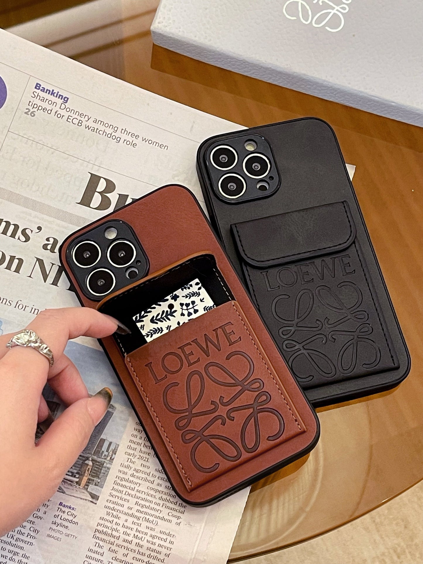 LOEWE iPhone-kotelo ja korttipidike Brown-LZP241448