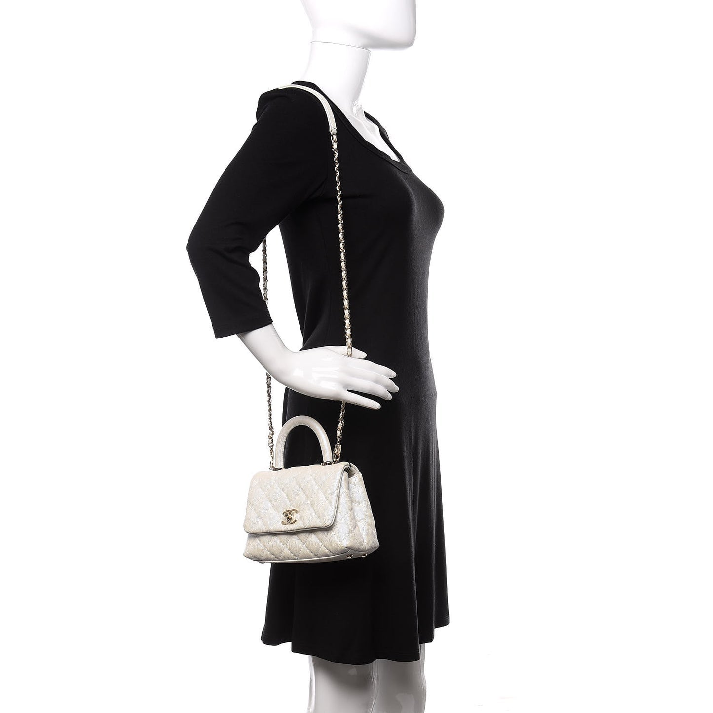 優雅虹彩魚子醬絎縫迷你可可手柄翻蓋白色