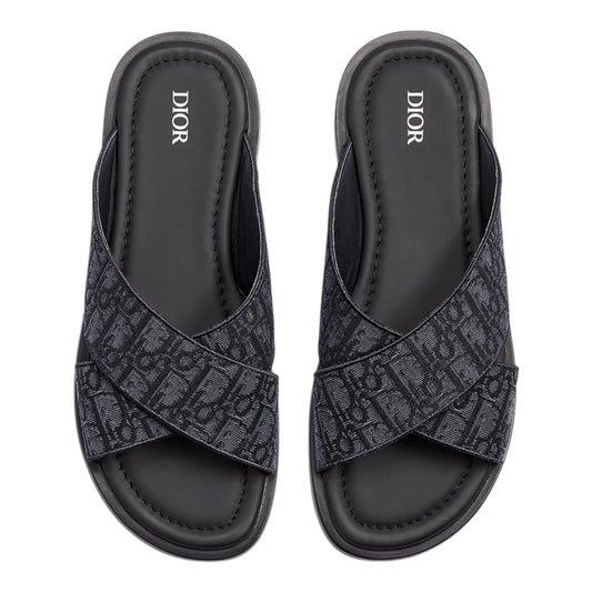 Luxury Oblique Cross-Strap Leather Slides